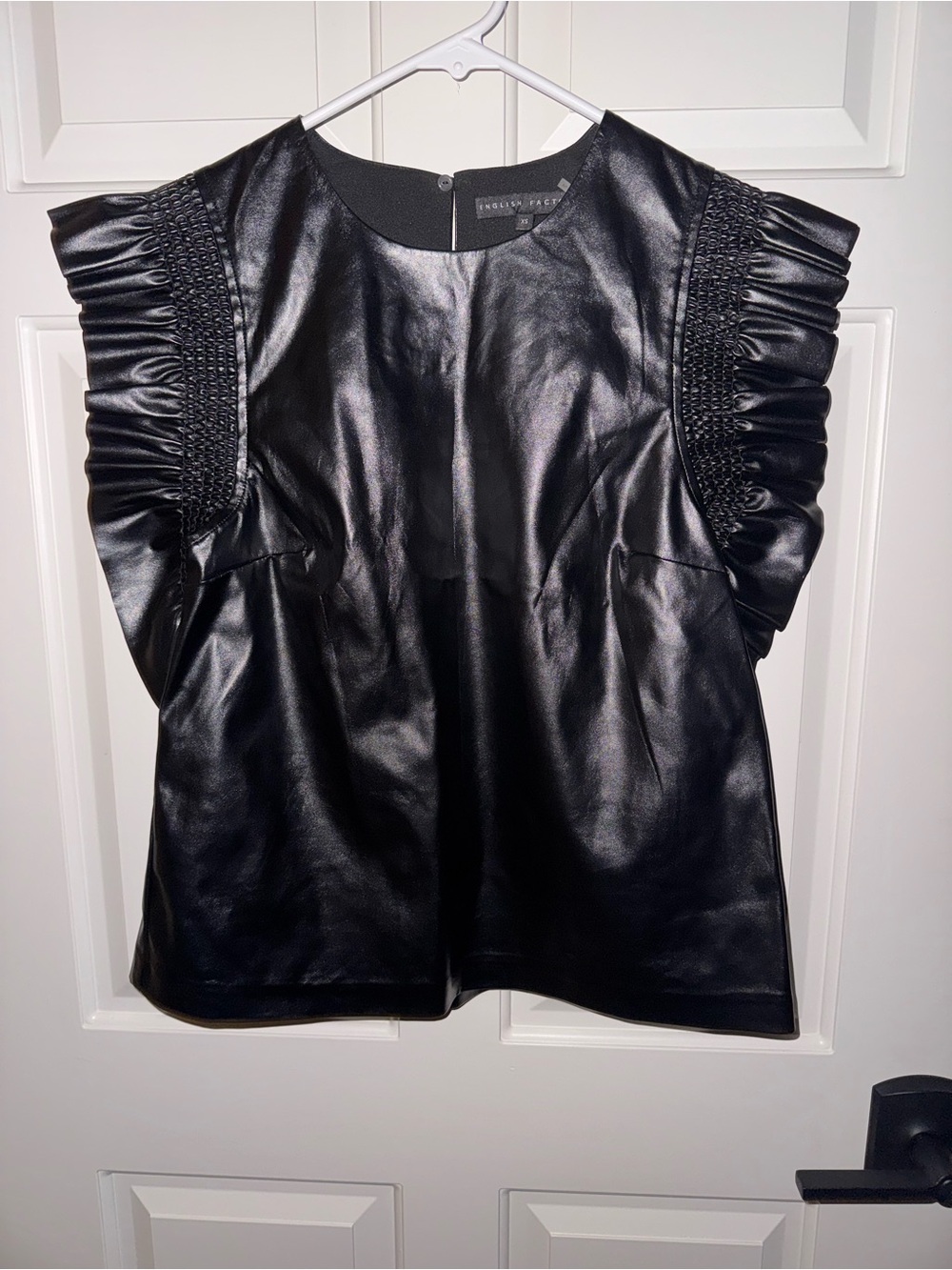 English Factory Black Faux Leather Ruffle Sleeve Top XS